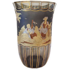 Moser Large Panel and Engraved Gilt Silver Vase Signed Otto