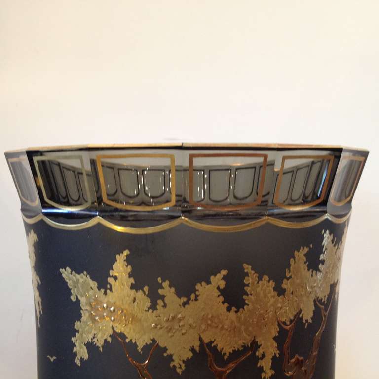 20th Century Moser Large Panel and Engraved Gilt Silver Vase Signed Otto