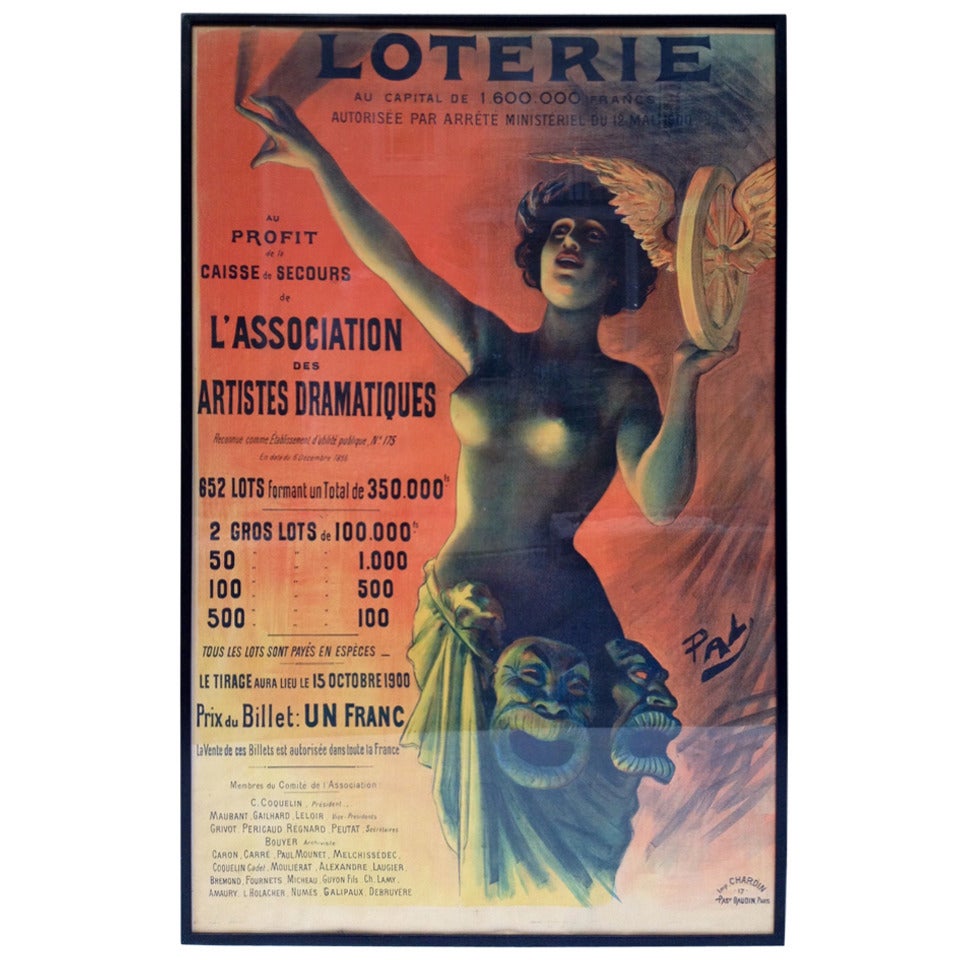 Affiche « Lotterie », pièce de théâtre française de l'Art nouveau, Pasge Daudin en vente