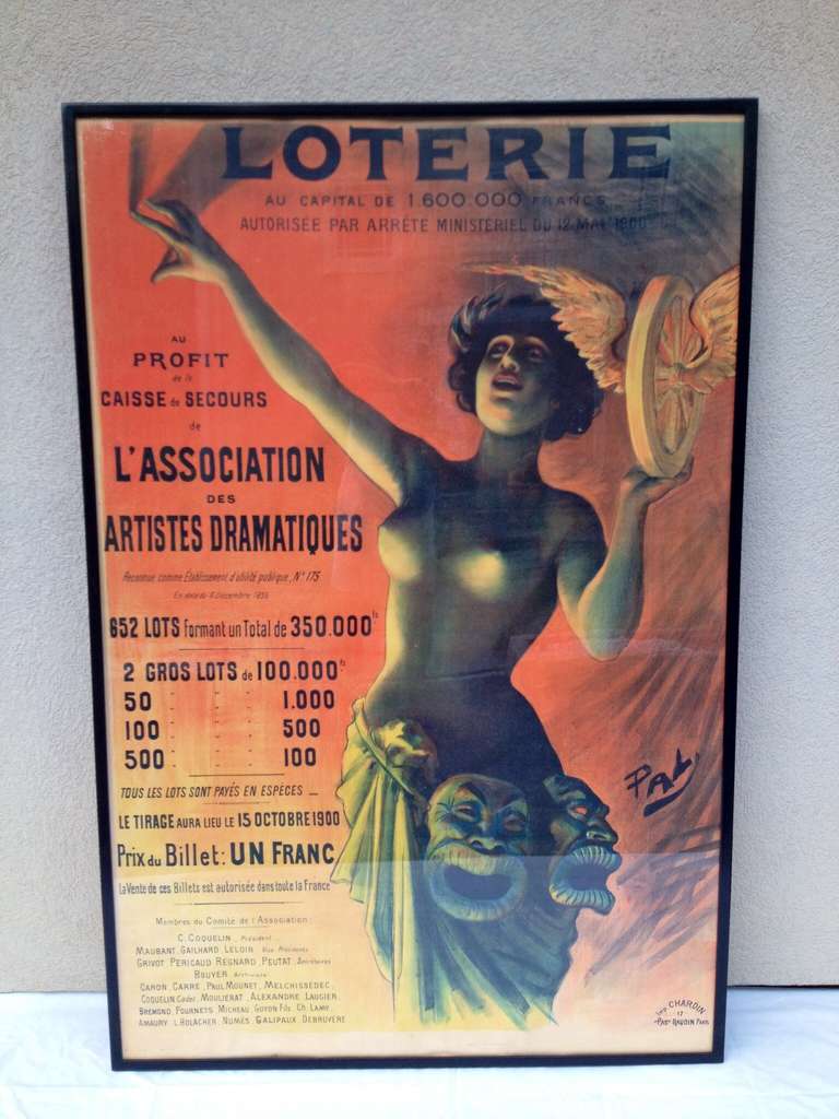 Français Affiche « Lotterie », pièce de théâtre française de l'Art nouveau, Pasge Daudin en vente