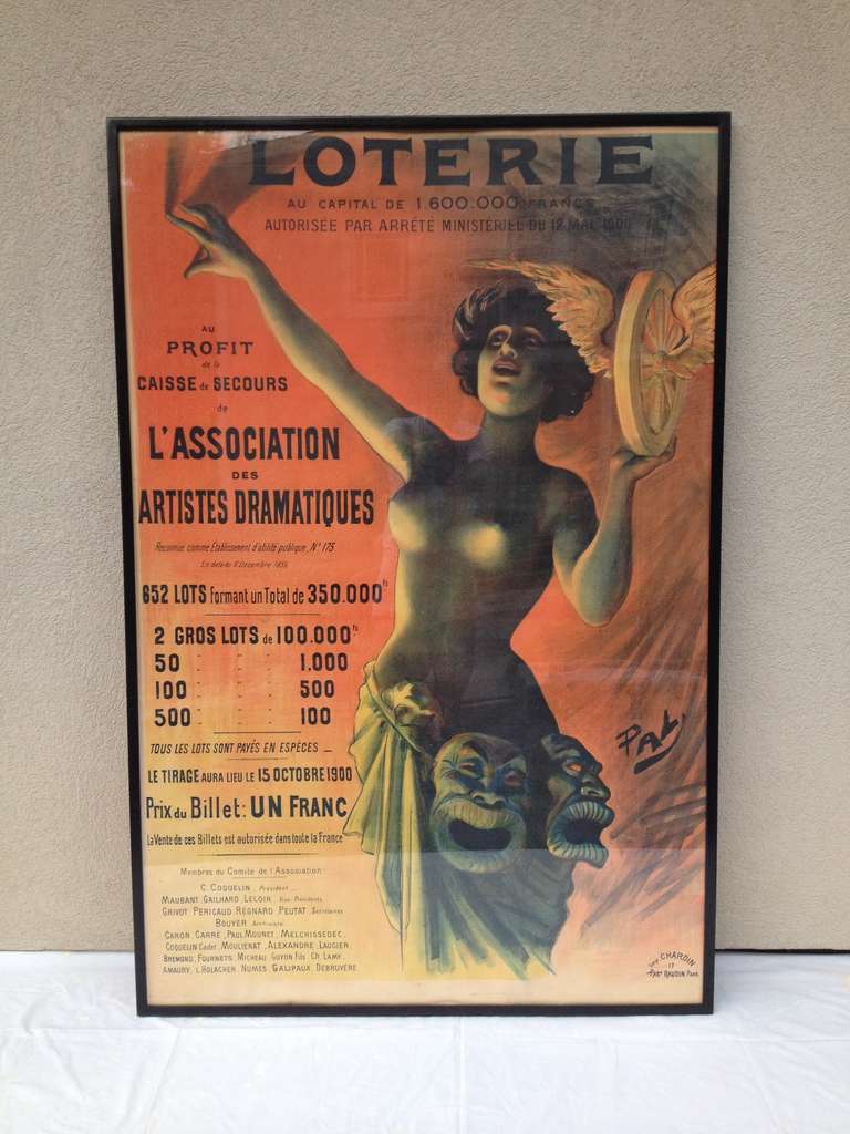 Affiche « Lotterie », pièce de théâtre française de l'Art nouveau, Pasge Daudin Excellent état - En vente à Westport, CT