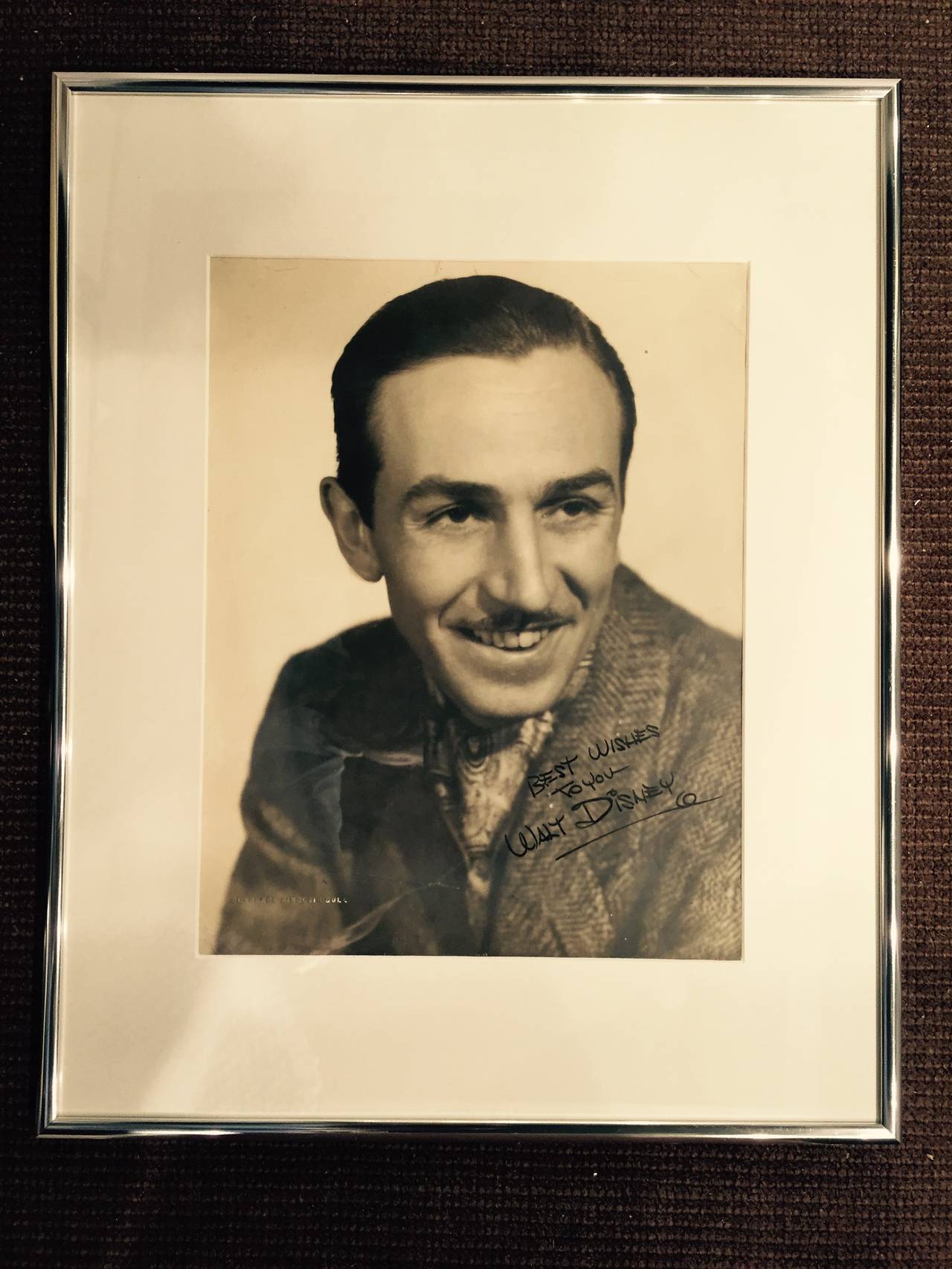 Rare autographed Walt Disney Silver Print Hollywood famed photographer.
Clarence Sinclair Bull 1896-1979 worked for Metro- Goldwyn -Mayer, One of Hollywood, most acclaimed Photographer famous for his Photo's of Greta Garbo and stars of the early