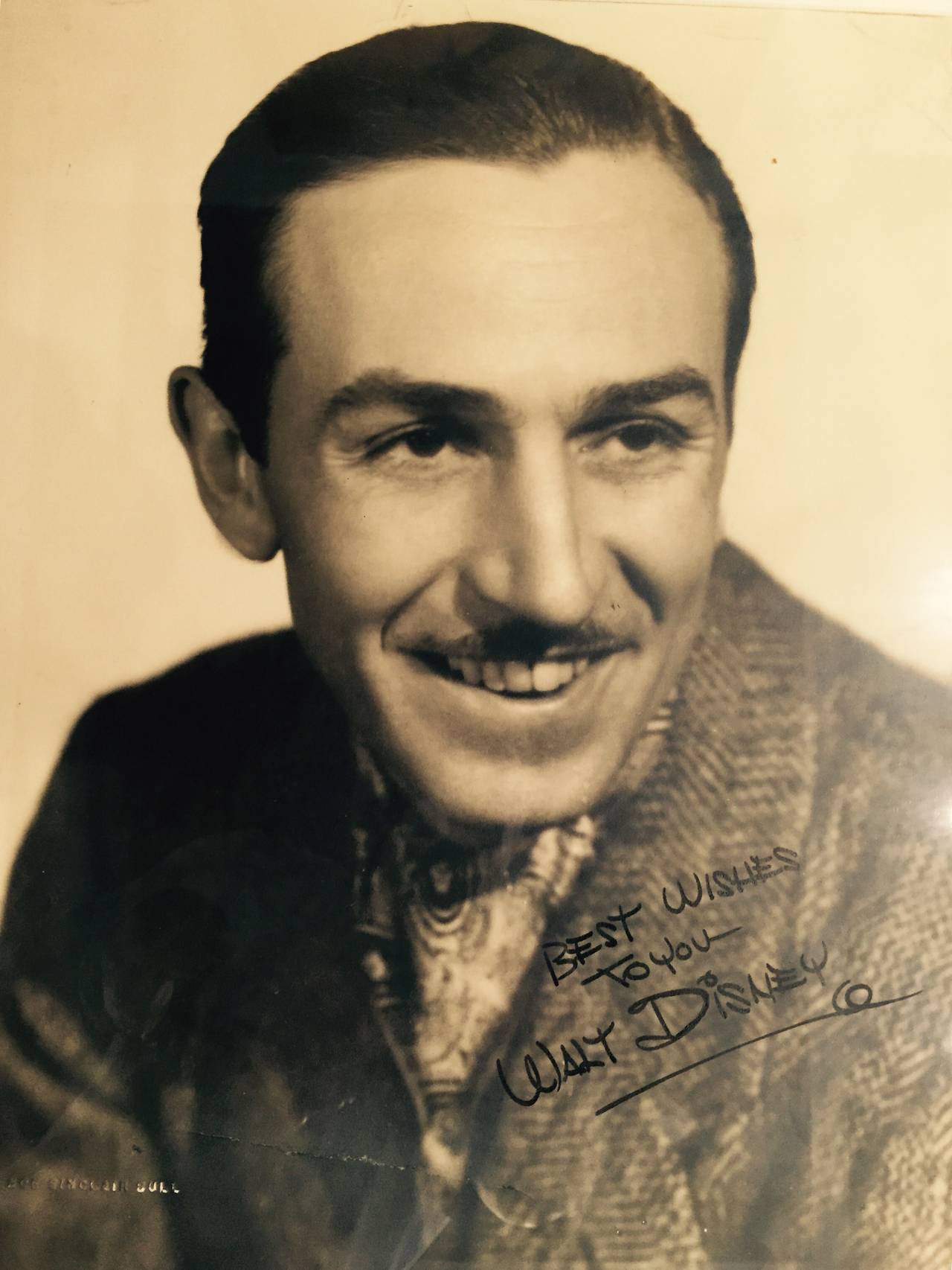 Hollywood Regency Autographed Walt Disney Photograph Clarence Sinclair Bull Original