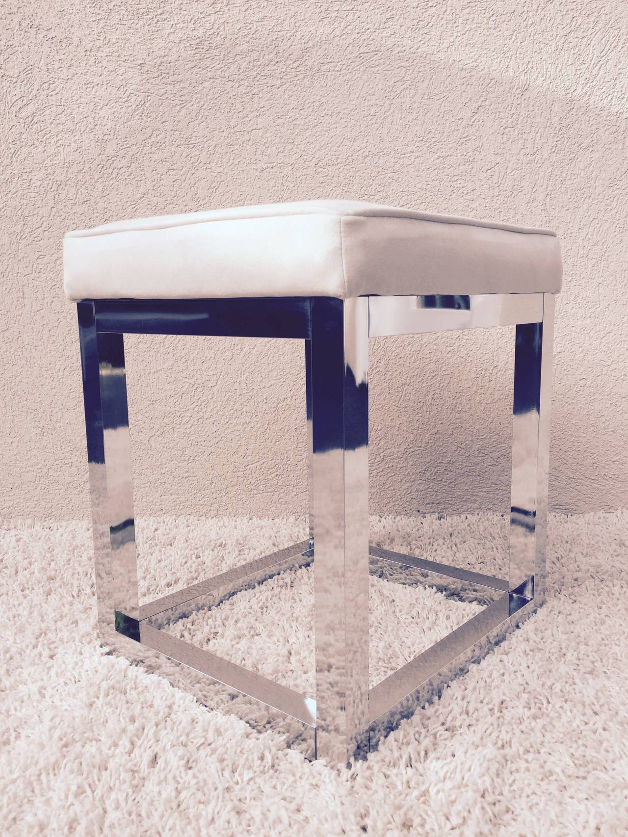 Milo Baughman Polished Chrome Stool In Excellent Condition In Westport, CT