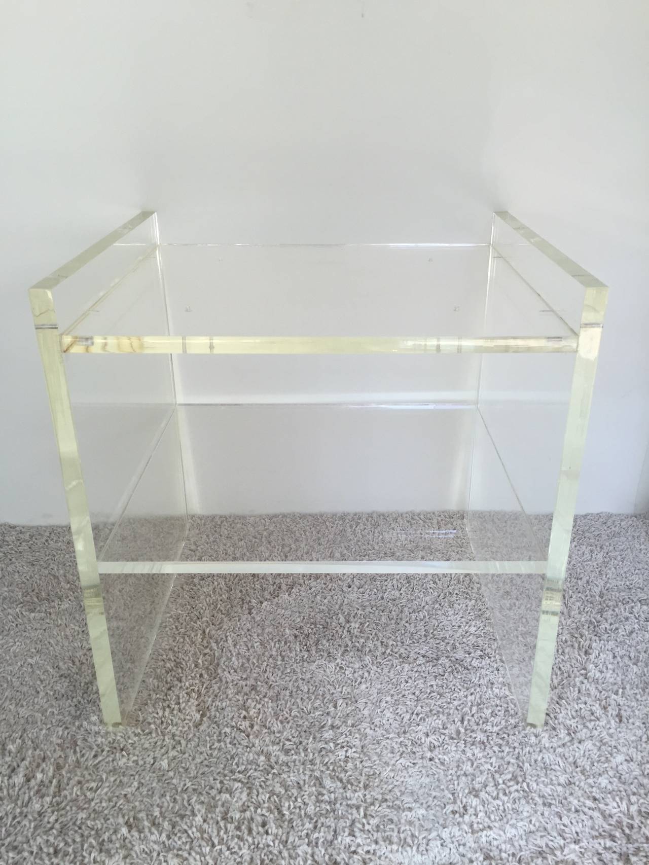 Pair of Springer Style Lucite and White Oak Two-Tier Nightstands or End Tables 2