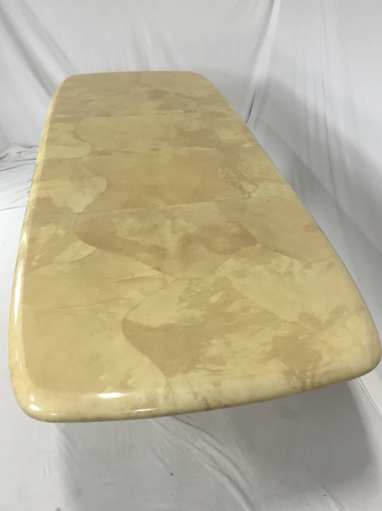Goatskin Large Ron Seff Goat Skin Rare Lucite Base Expandable Dining Table For Sale