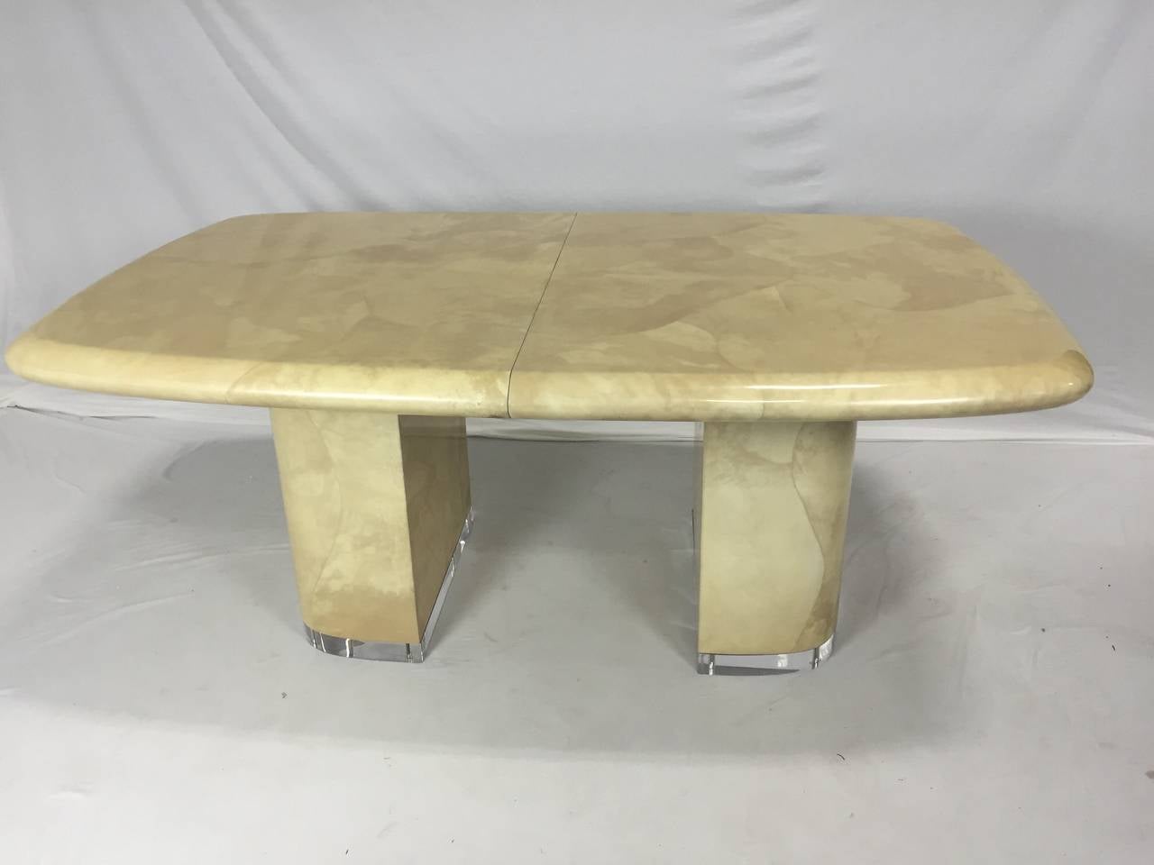 Ron Seff Goat Skin Lucite base versatile extra-large expandable dining/conference table, when closed 72
