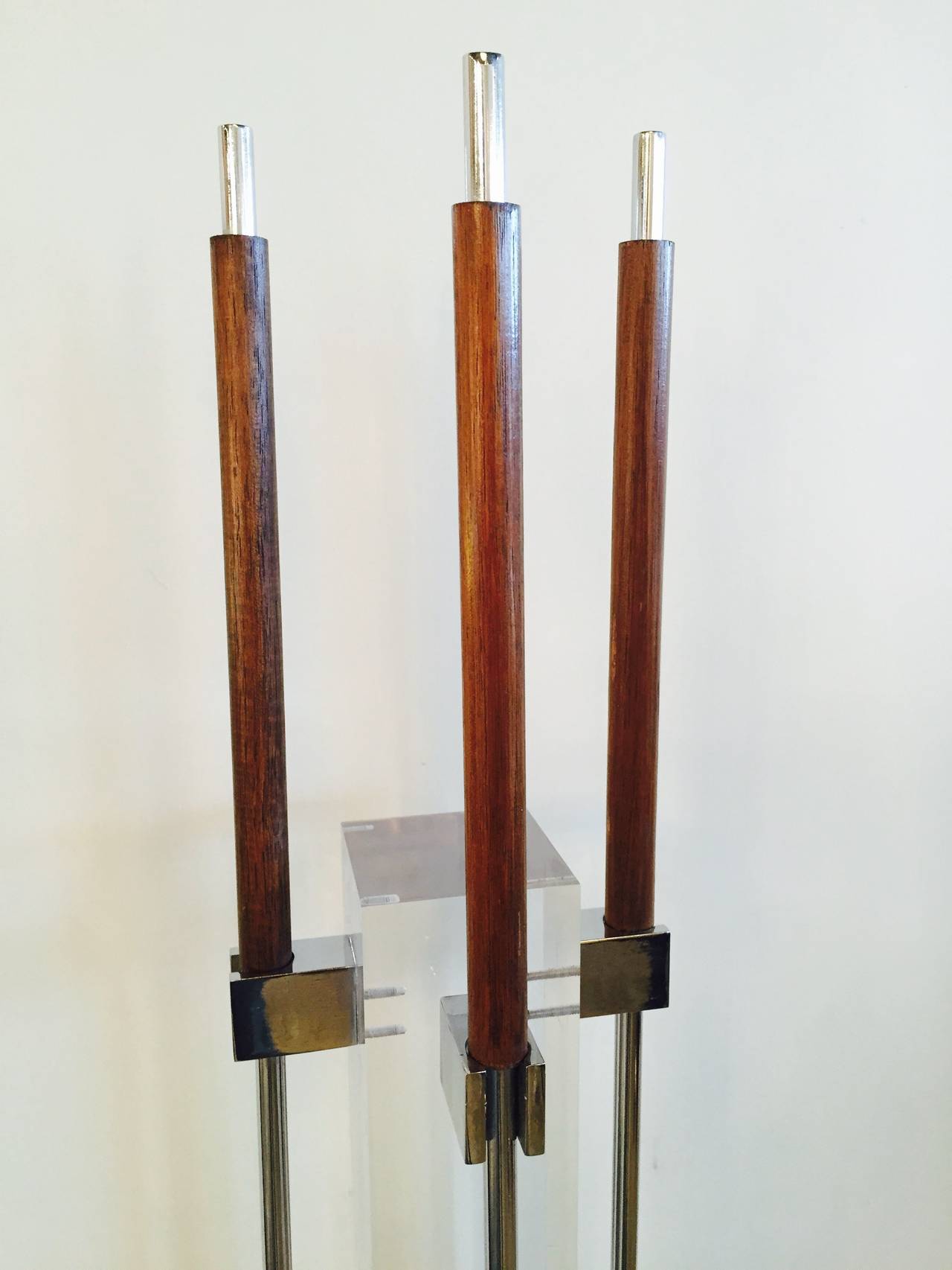 Alessandro Albrizzi Lucite Chrome Wood Fireplace Tools Rare Combination In Excellent Condition In Westport, CT