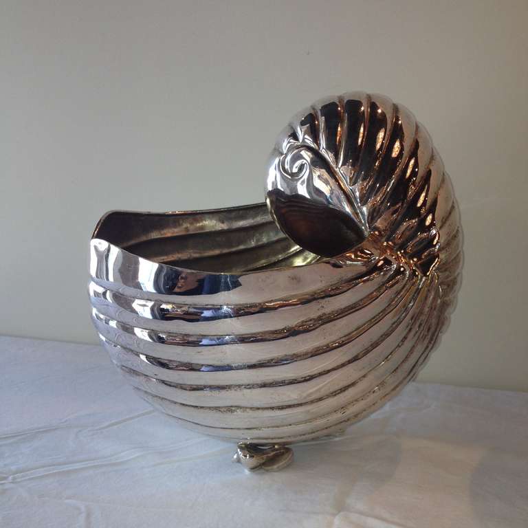 Pair of Los Castillo Large Nautilus Silver Shell Urns 1