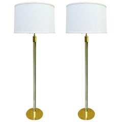 Pair of Hansen NY Glass Rod and Brass Standing Lamps