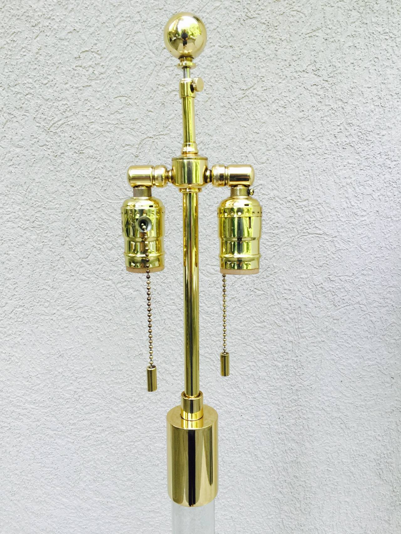 Mid-Century Modern Pair of Hansen NY Glass Rod and Brass Standing Lamps For Sale
