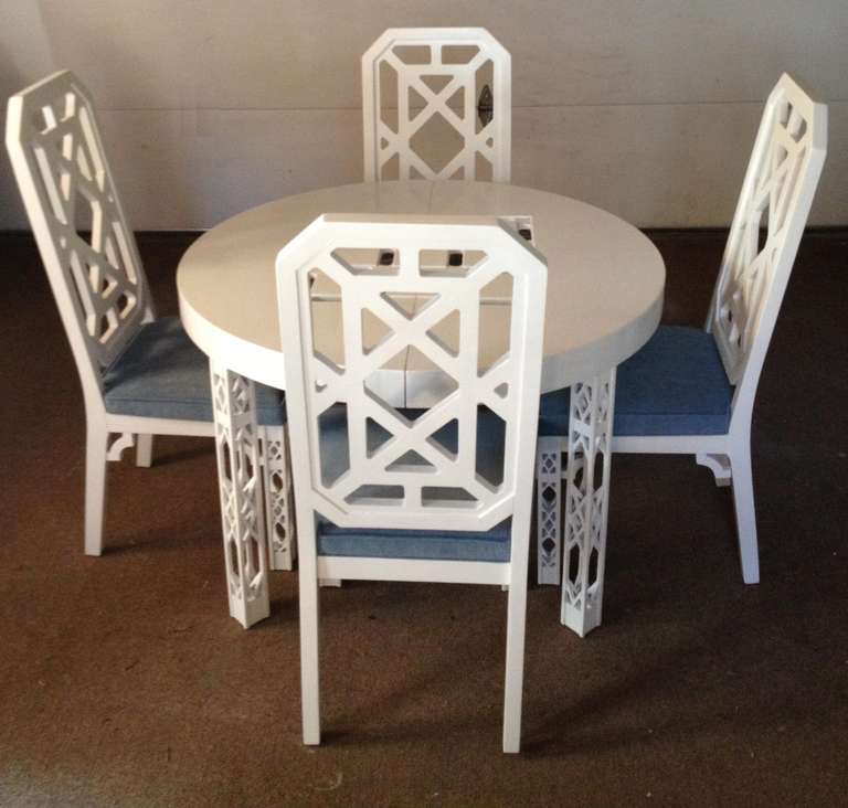 American James Mont Attributed Set of 4 Chairs White Lacquer For Sale