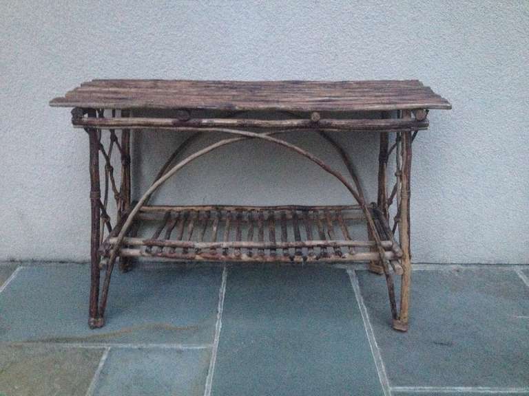 Beautiful twig branch Console Table -two tier ,with nice twisted vine sides,great color and design.