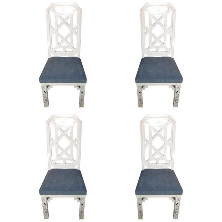 James Mont Attributed Set of 4 Chairs White Lacquer