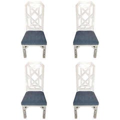James Mont Attributed Set of 4 Chairs White Lacquer