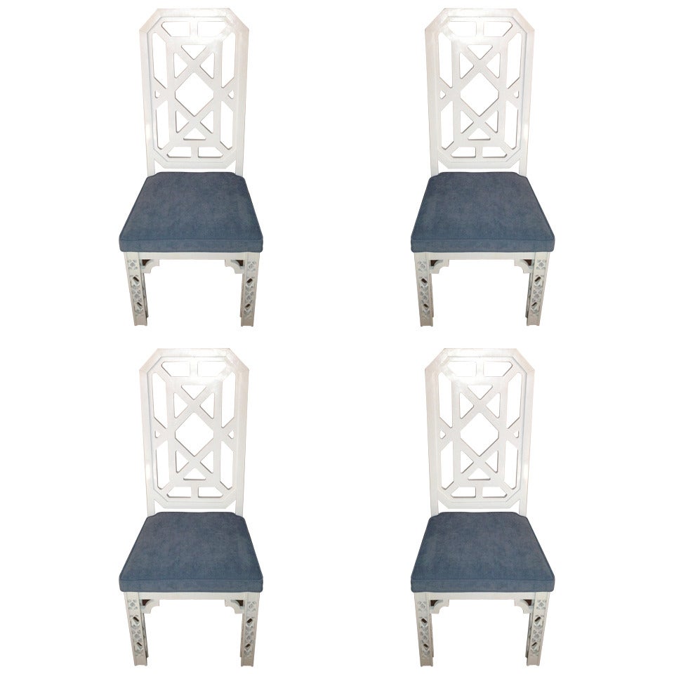 James Mont Attributed Set of 4 Chairs White Lacquer