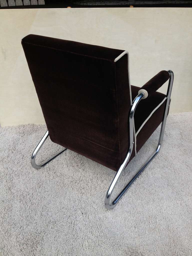 Pair Tubular Chrome Deco Club chairs Attributed Gilbert Rhode In Excellent Condition In Westport, CT