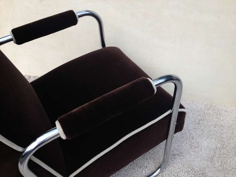 Pair Tubular Chrome Deco Club chairs Attributed Gilbert Rhode 2