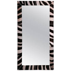 Vintage Zebra Skin Exotic Chrome Nail Head Hollywood Regency Mirror