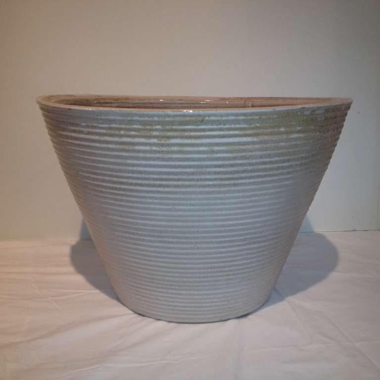 Norwalk pottery creme ribed design extra large midcentury planter