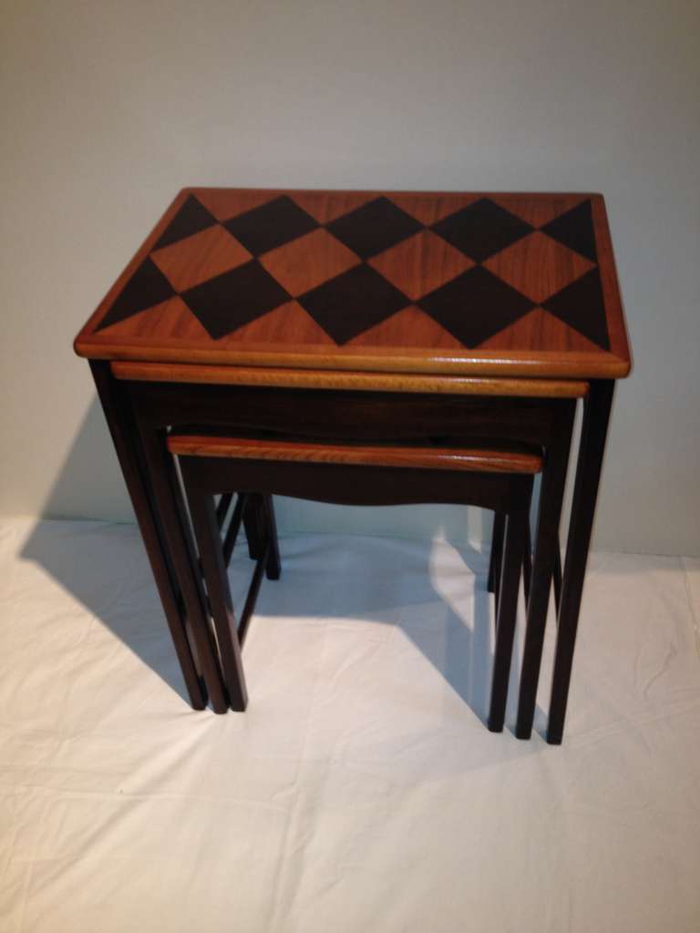 Swedish Diamond Marquetry Nesting Tables For Sale