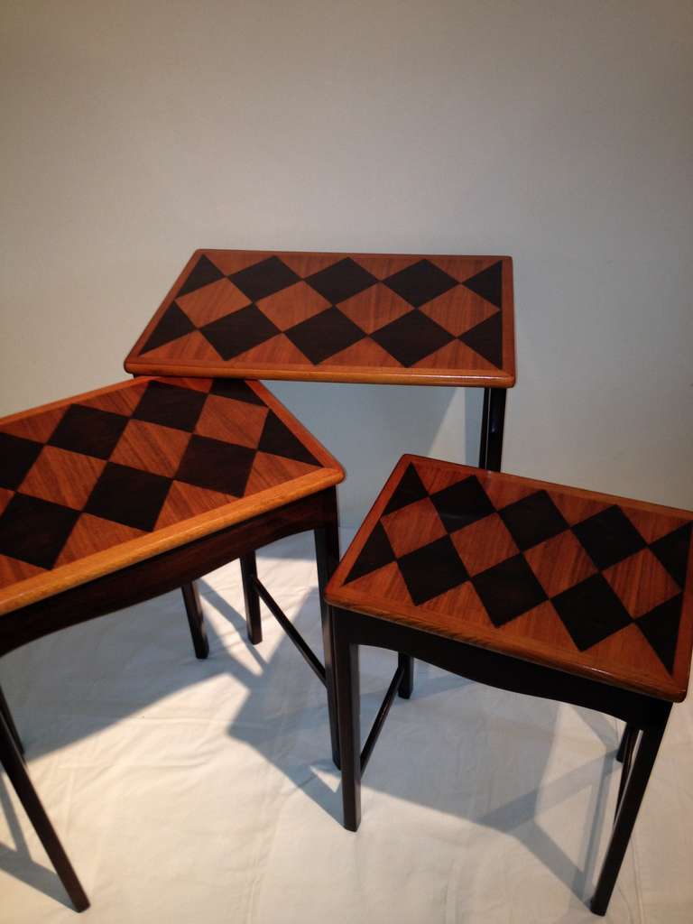 Mid-20th Century Diamond Marquetry Nesting Tables For Sale
