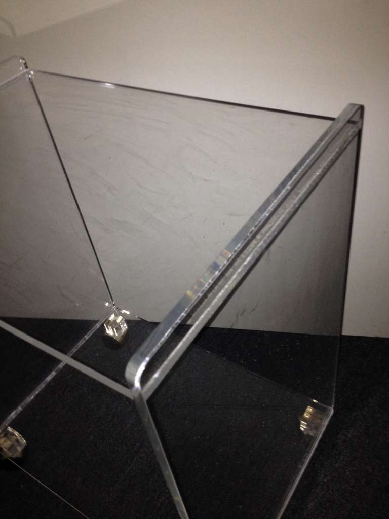Mid-Century Modern Two Tier Lucite Rolling Cart For Sale