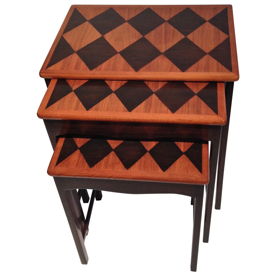 Diamond Marquetry Nesting Tables For Sale