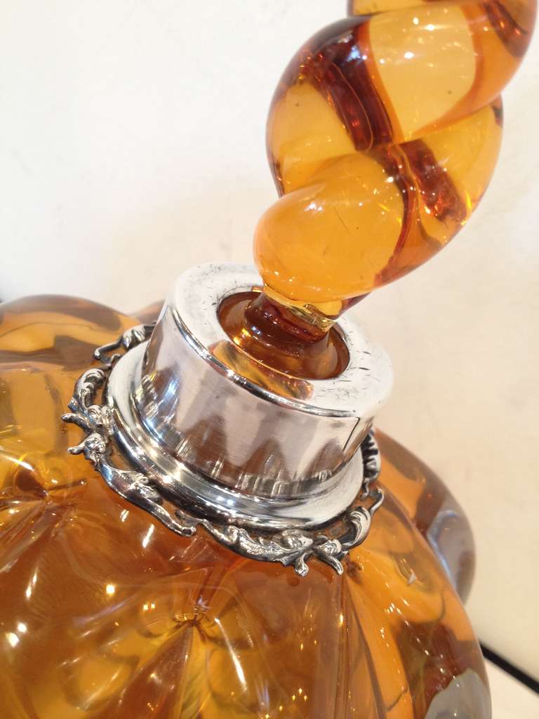 Citrine Colored Crystal and Sterling Perfume Bottles In Excellent Condition In Westport, CT