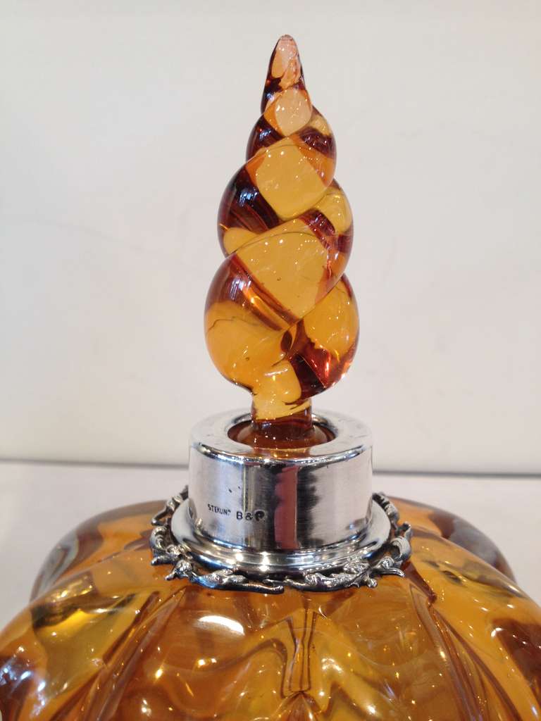 American Citrine Colored Crystal and Sterling Perfume Bottles