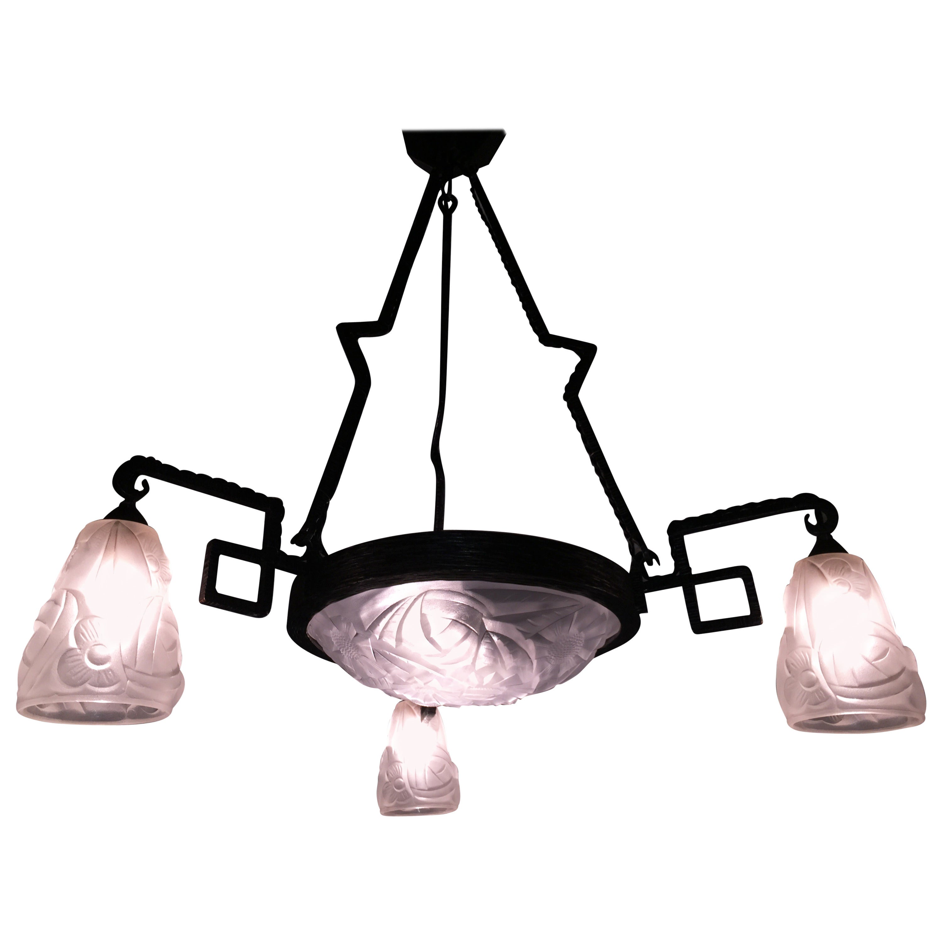 Degue French Deco Chandelier For Sale