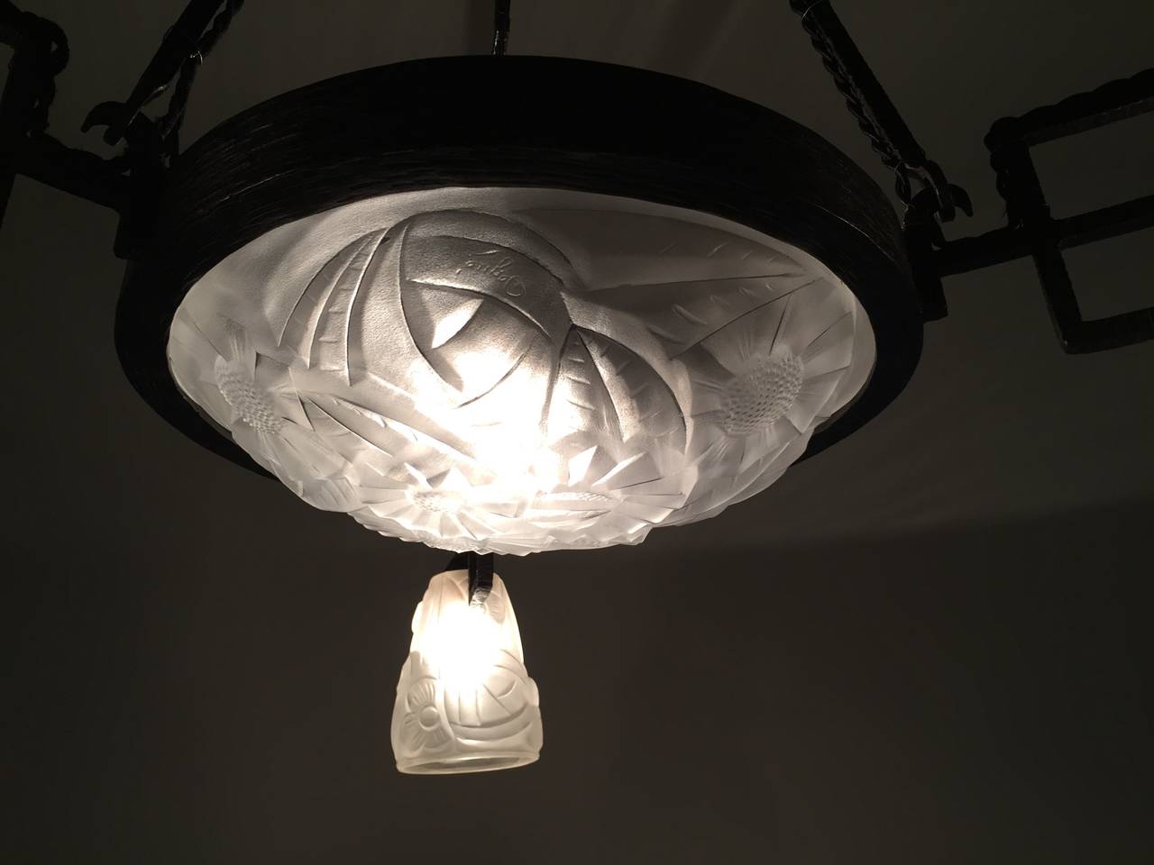 Art Glass Degue French Deco Chandelier For Sale