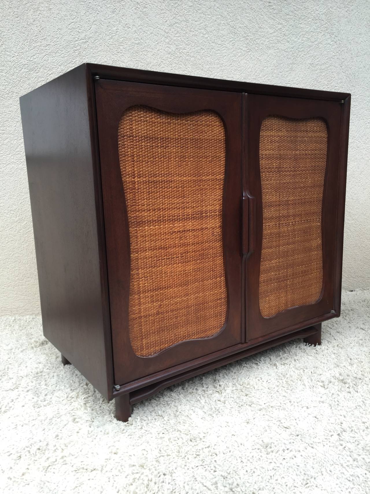 American Pair of Cane Front Walnut Cabinets/End Tables, Hickory Co