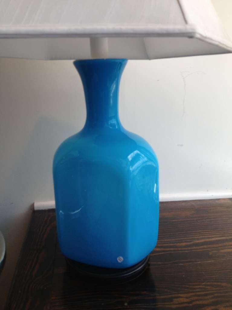 Mid-Century Modern 1960's Turquoise Cased Glass Holmegaard Danish Lamp