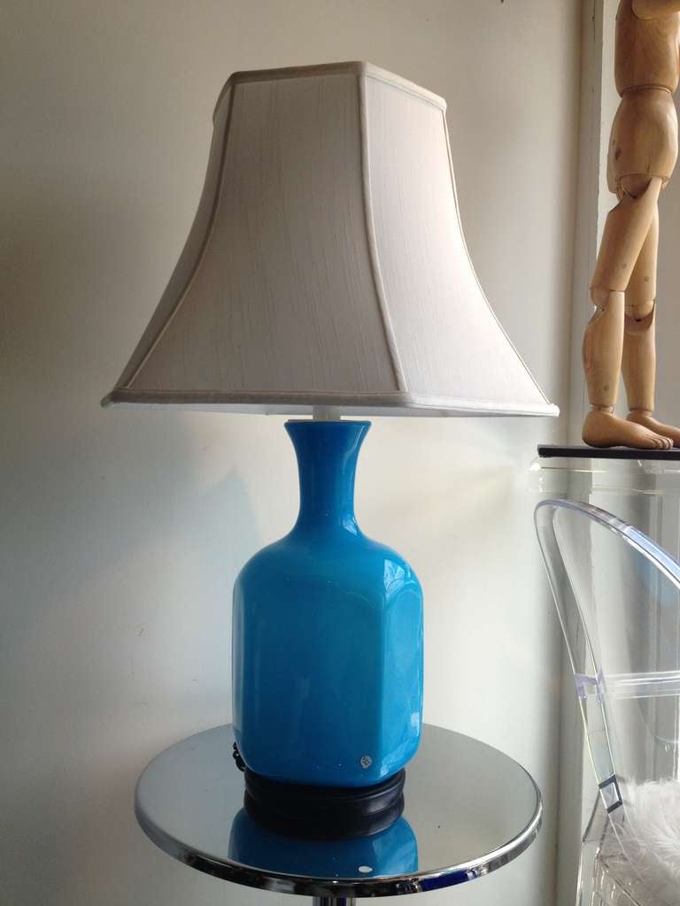 Mid-20th Century 1960's Turquoise Cased Glass Holmegaard Danish Lamp