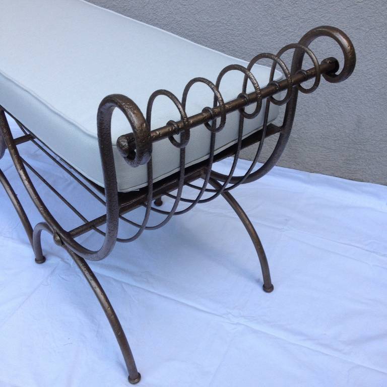 Pair of Hollywood Regency Bronze Gilt Iron Benches 5