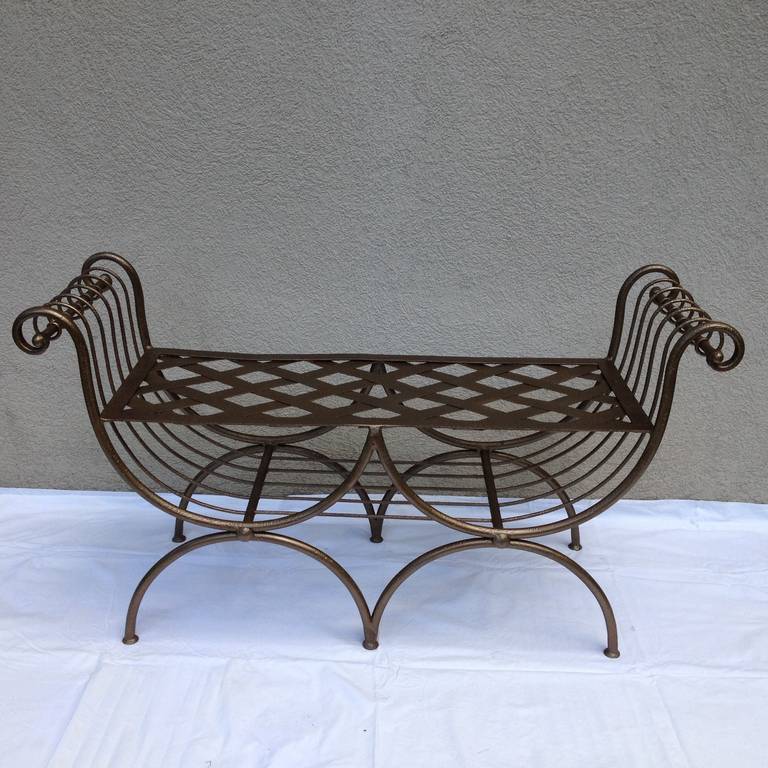 Pair of Hollywood Regency Bronze Gilt Iron Benches 3