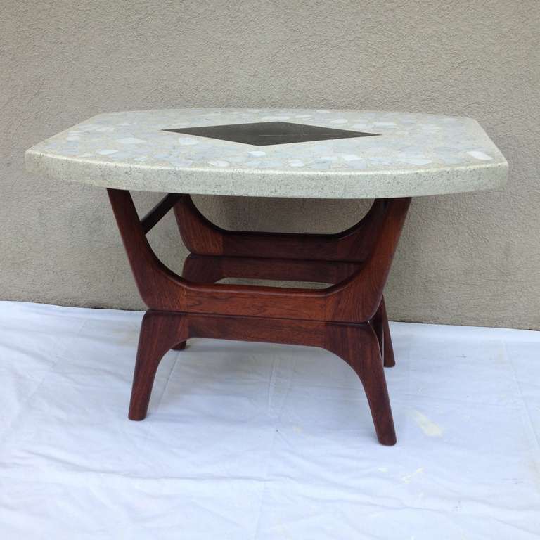 Terazzo Top Teak Base side table, in very fine original condition slight octagon smooth edge top.