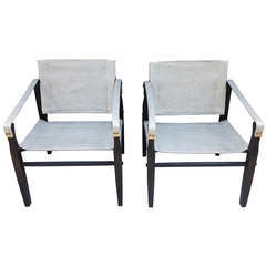 Pair of 1950s Grey Leather Goldmedal Chair Co. Chairs Styel Kare Klimt