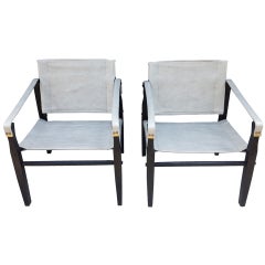Paire de chaises en cuir gris des années 1950 Goldmedal Chair Co. Chaises Styel Kare Klimt