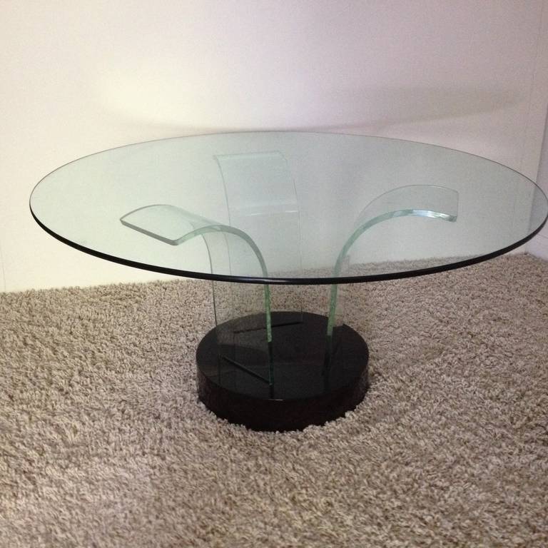 Rare Pittsburg Plate Glass Art Deco Cocktail Table with circular dark  base,with waterfall Glass panels