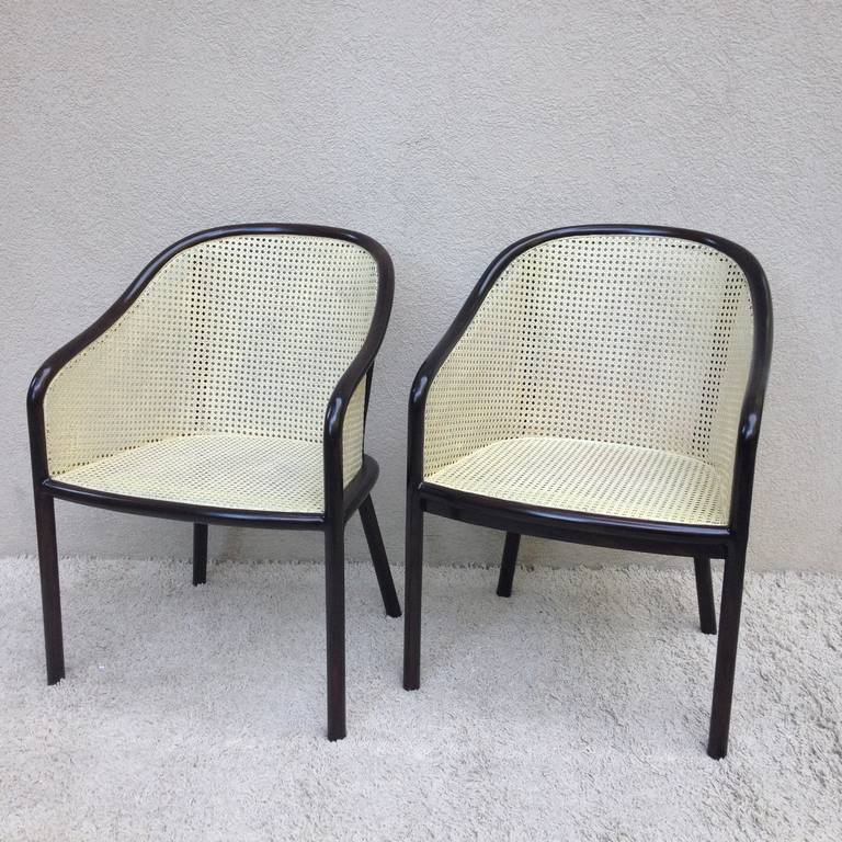 American Pair of Ward Bennett Creme Cane Chairs