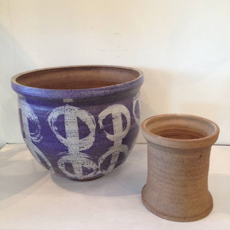 American Signed Illegibly Modernist Two-Piece Large Art Pottery For Sale