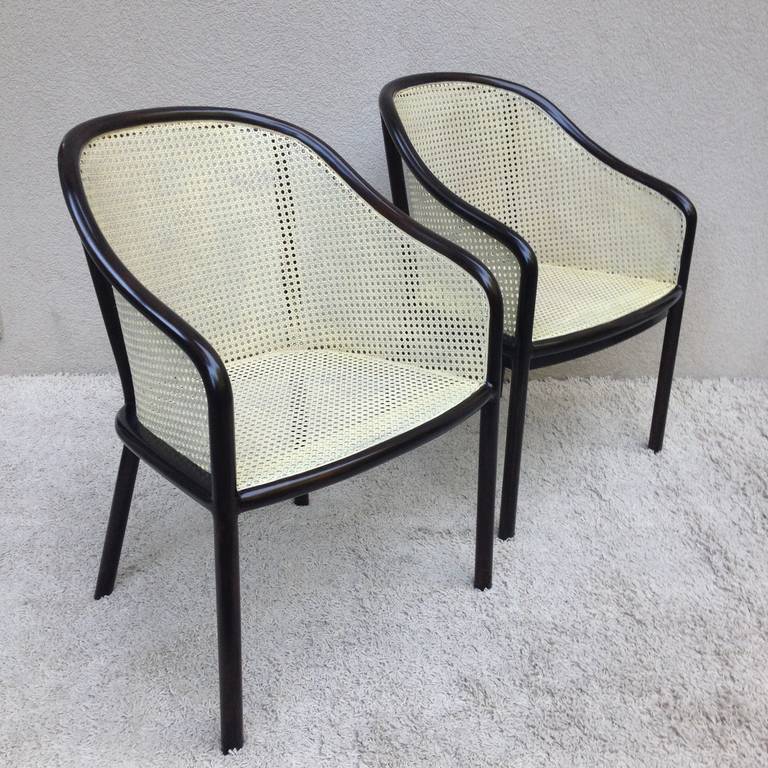 Mid-Century Modern Pair of Ward Bennett Creme Cane Chairs