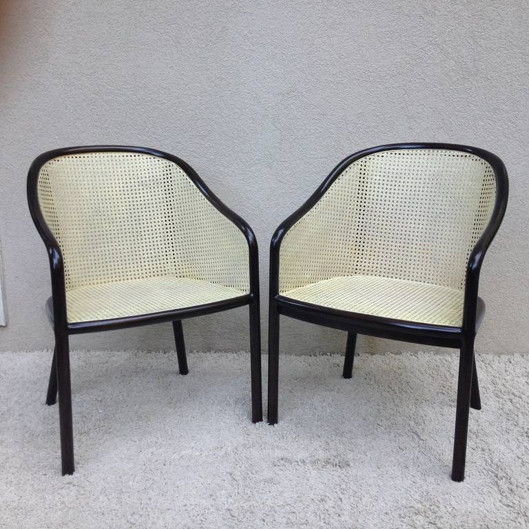 Pair of Ward Bennett Creme Cane Chairs In Excellent Condition In Westport, CT
