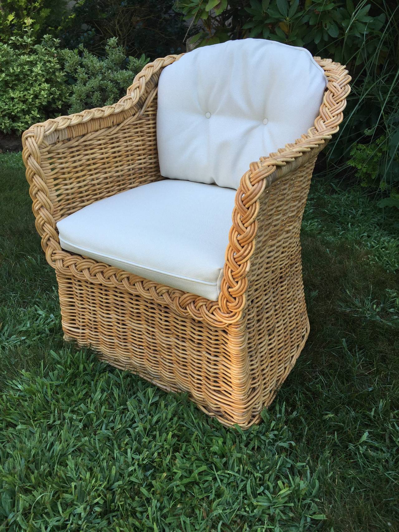 American Pair of Wicker/Rattan Michael Taylor Armchairs