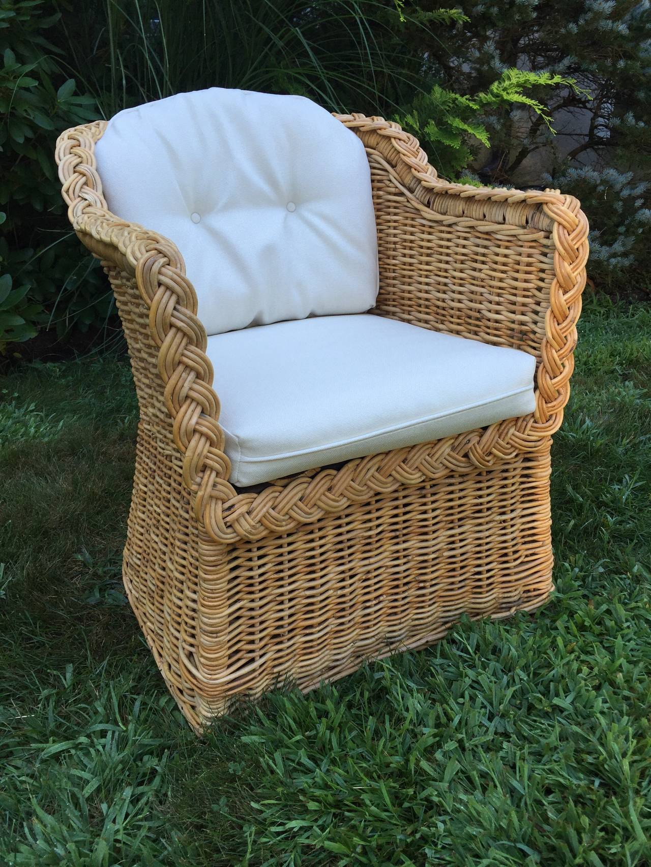 Pair of Wicker/Rattan Michael Taylor Armchairs In Excellent Condition In Westport, CT