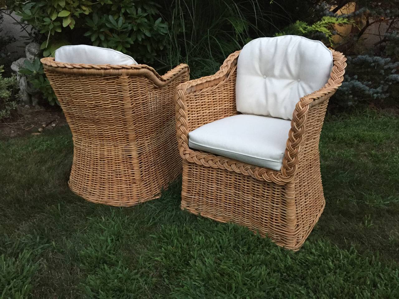 Pair of Wicker/Rattan Michael Taylor Armchairs 1