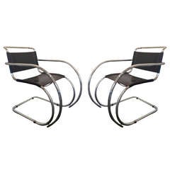 Pair Mies Van Der Rohe Leather mr20 Chairs