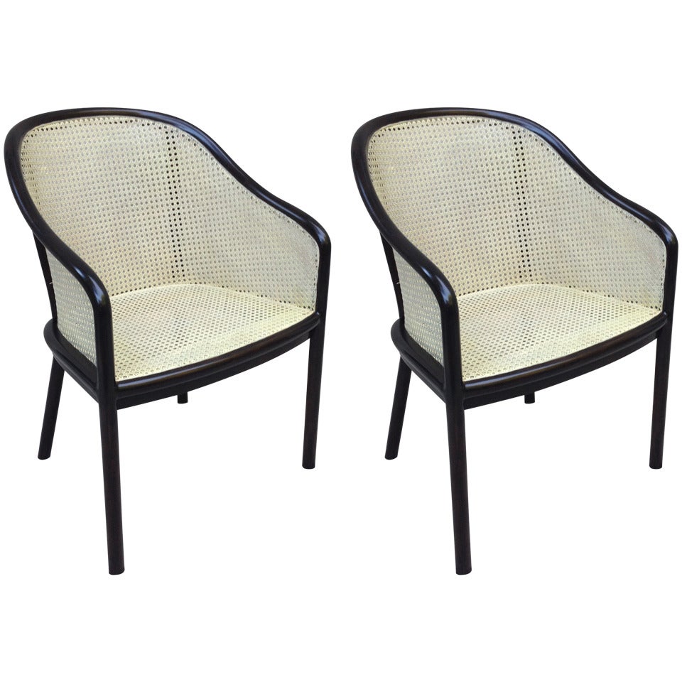 Pair of Ward Bennett Creme Cane Chairs